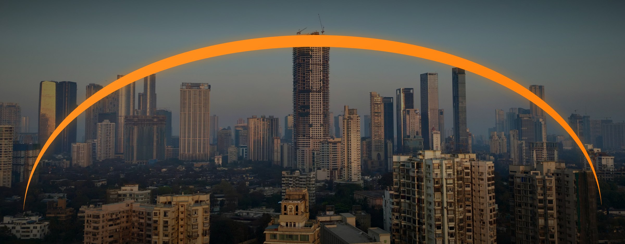Mumbai skyline with the Gen India orange swoosh